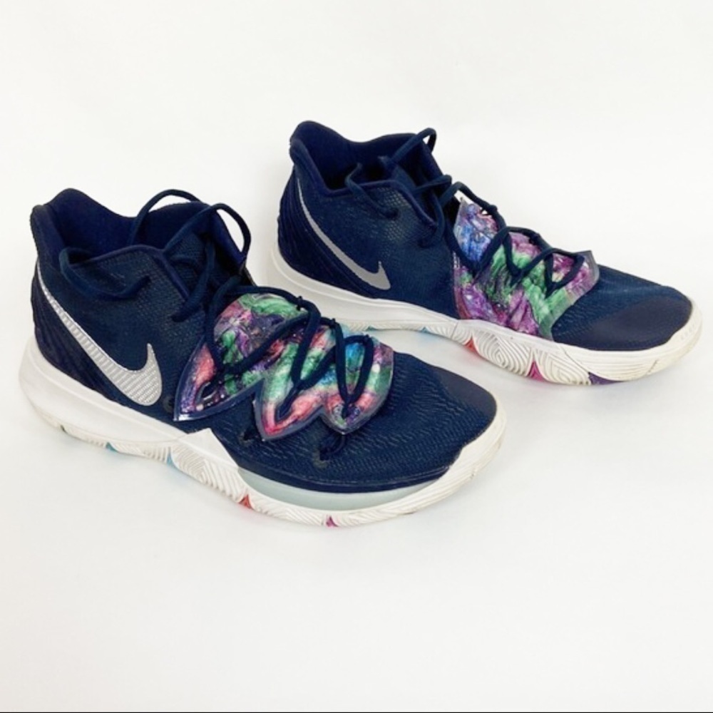 NIKE Kyrie 5 Galaxy Multi-Color Galaxy Design Navy Mesh Mens Basketball Shoes